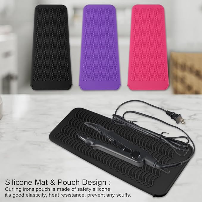 Anti-Slip Heat Resistant Mat for Hair Straightener Hair Curling Iron Pouch Portable Silicone Pad for Hair Waving Iron Hair Dryer Hair Styling Salon Tool
