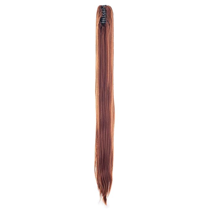 SWACC 28-Inch Long Straight Claw Clip Ponytail Extensions Synthetic Hair Extensions Ponytail Jaw Clip Hair Pieces for Women (Dark Copper Red)