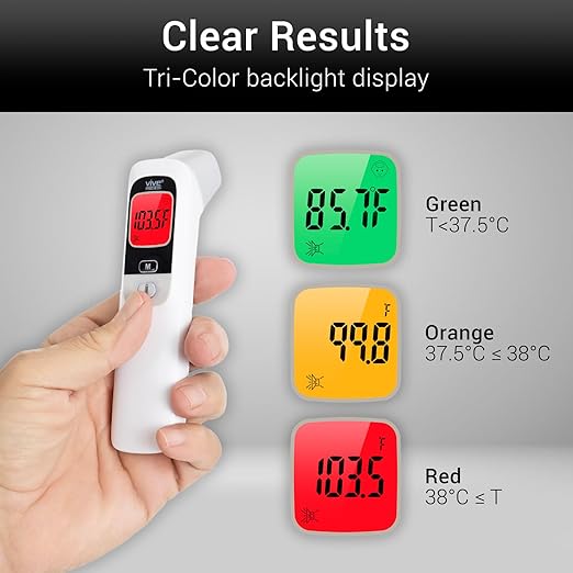 Vive No-Touch Forehead Thermometer - No Contact Infrared Digital Thermometer for Adults, Kids, Babies, & Objects - Touchless, Accurate Temporal Fever Sensor - Fast, Memory Recall, Large Display