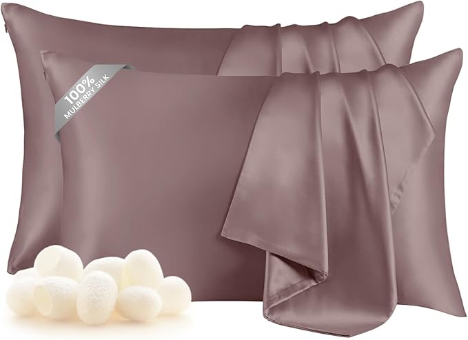 THXSILK Set of 2 Mulberry Silk Pillowcases for Hair and Skin with Hidden Zipper, Both Side Real Mulberry Silk, Hypoallergenic Pillowcase Pillow Covers(20inch x 36inch, King Size, Purple)