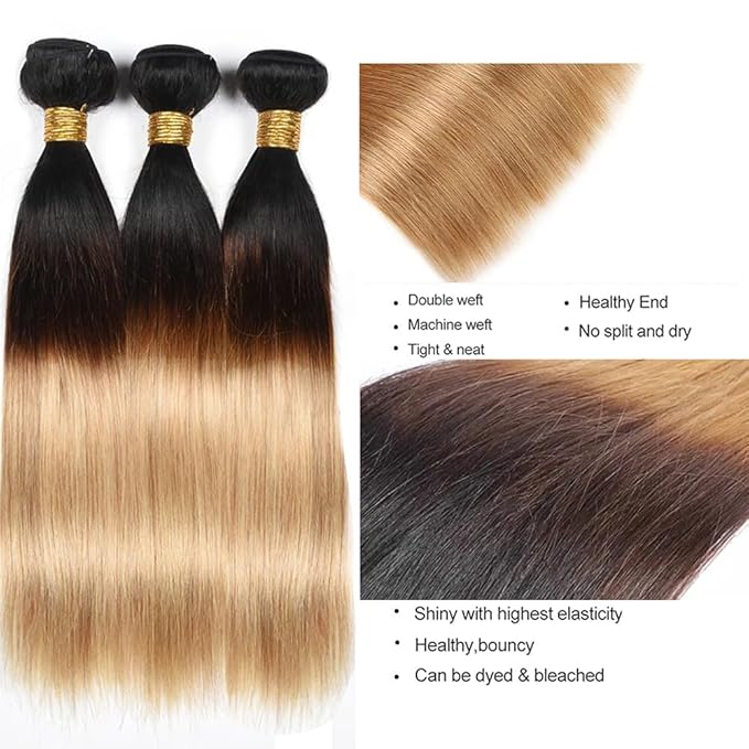 28 30 32 Inch Ombre Bundles Human Hair Color 27 Straight Bundles Peruvian Unprocessed Virgin Remy Hair Extensions Double Weft Real Blonde Bundle Hair Weave