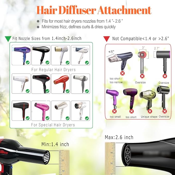 Hair Diffuser for 1.4"-2.6" Blow Dryers, Diffuser Hair Dryer Attachment, Professional Hair Diffuser for Curly Wavy Long Thick Hair