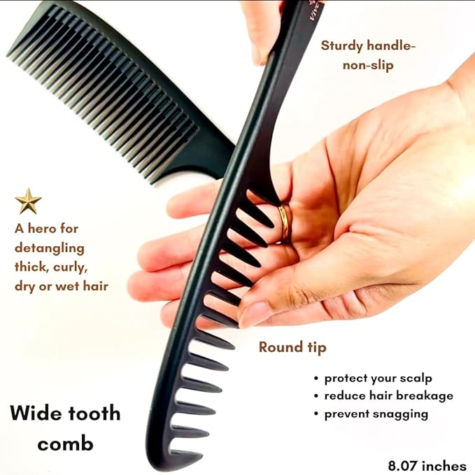 VIVEDGE| Carbon Comb Set for Curly Hair Gift set| Anti Static Frizz-free Detangling Wide Tooth Parting Combs with Premium Hair Acccessories for Styling | Gift for loved ones(Pink-Light Yellow)