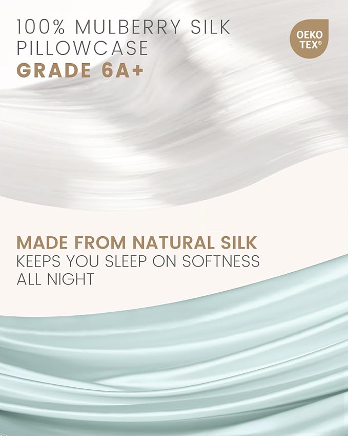 THXSILK Set of 2 100% Mulberry Silk Pillowcase for Hair and Skin, Grade 6A+ Mulberry Silk Pillow Cases Ultra-Soft, Hypoallergenic Pillow Case Cover with Zipper (Queen 20"x30", Light Blue)