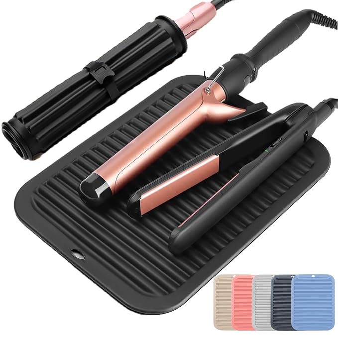 Large Silicone Heat Resistant Mat, Hot Tools Straightener Mat, Professional Heat Mat for Curling Iron, Flat Iron and Hair Styling Tools, Heat Resistant Mats for Countertop Vanity Mat Organizer (Black)