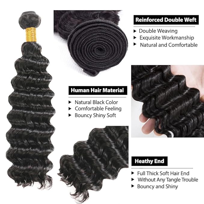 Deep Wave Bundles Human Hair Color 1B Deep Wave Bundles Niegmeag Brazilian Virgin Remy Hair Single Bundle 18 Inch Double Weft Natural Black Loose Wave Bundle Hair Weave 100g