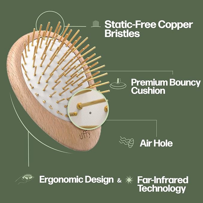 Uffy Acubrusher – 24K Gold-Plated Gua Sha Hair Brush - Ergonomic Scalp Massager for Dandruff & Hair Growth, Suitable for All Hair Types - Ideal Gift Choice in Sky Blue