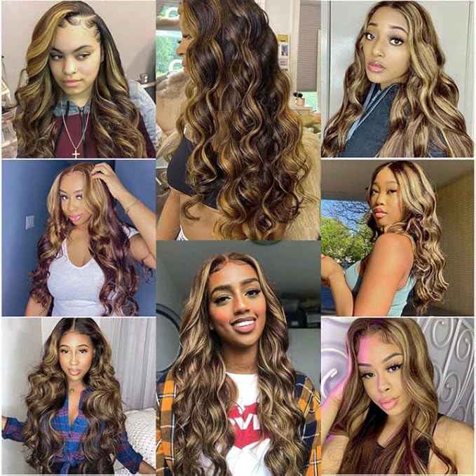 P1b/27 Human Hair Bundles Blonde Body Wave Bundles 12 14 16 Inch Niegmeag Double Weft 2 Tone Black and Honey Blonde Bundle Hair Weave