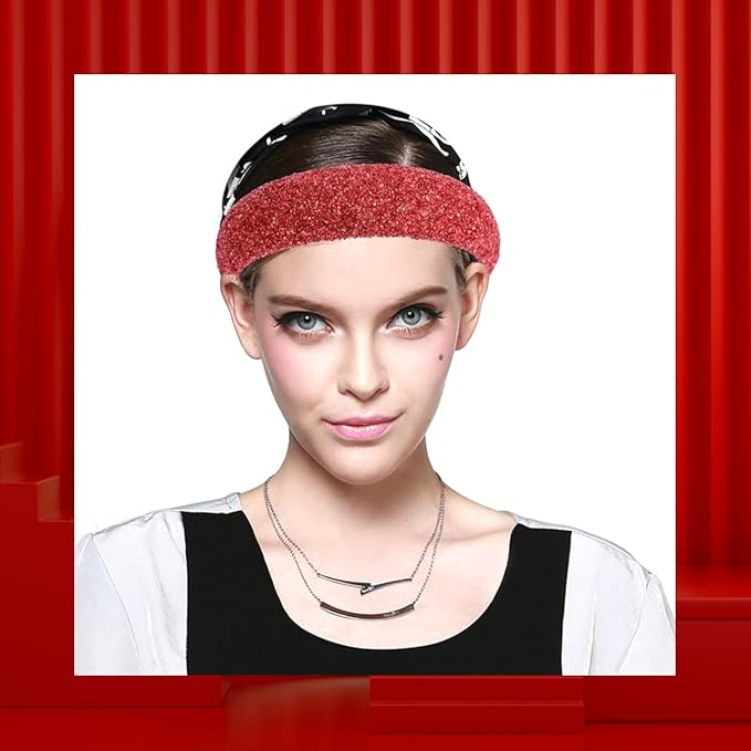 Red Sparkle Headband for Women Bling Wide Headbands Fashion Glitter Head Band Comfortable High Elastic Hairband Hair Hoop Hair Accessories for Women