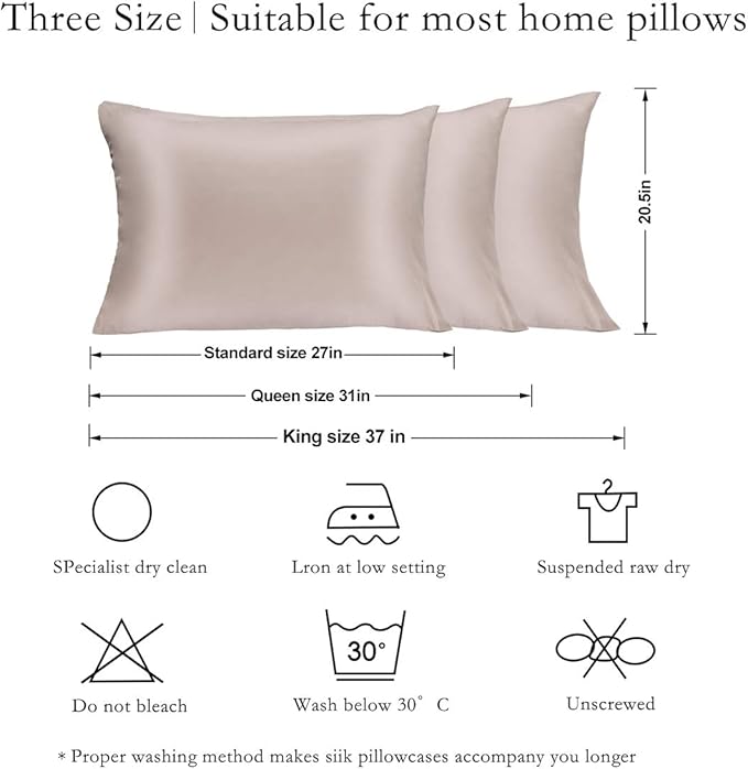Silk Pillowcase for Hair and Skin 2 Pack 100% Mulberry Silk Bed Pillowcase Hypoallergenic Soft Breathable Both Sides Silk Pillow Case with Hidden Zipper, Pillow Cases (Standard, ApricotGray)