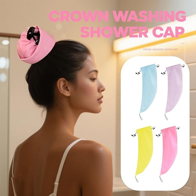 Waterproof Hair Sleeve for Long Hair, Crown Washing Shower Cap Ponytail, Reusable Adjustable, Quick Root Refresh for Shower Gym Travel Pool Beach, Time Saver (Pink+Purpler+Blue+Yellow, 4PC)