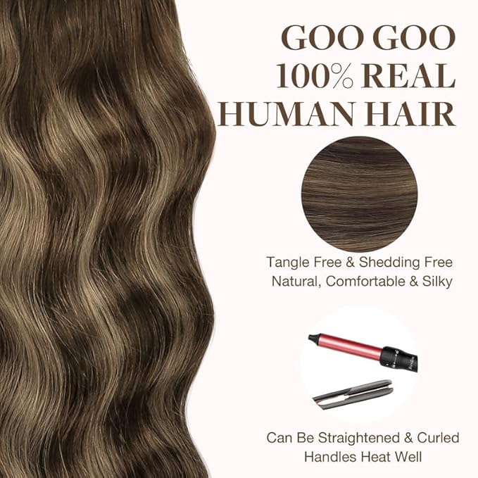 GOO GOO Tape in Hair Extensions Human Hair, 4/26/4 Balayage Chocolate Brown to Honey Blonde, 20inch 100g 40pcs, Skin Weft Seamless Invisible, Silky Straight with Thick Ends, Remy Human Hair