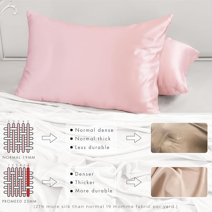 PROMEED 23 Momme Grade 6A+ Pink Silk Pillowcase with Zipper, Premium Mulberry Silk Pillow Cases for Women Hair, Natural Silk Anti Acne Pillowcase (King 20"x36", Pink)