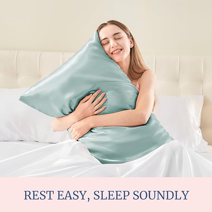 BEDELITE Satin Pillowcase for Hair and Skin, Super Soft and Cooling Similar to Silk Pillow Cases 2 Pack with Envelope Closure, Gift for Women Men(20"x40" King Size, Haze Blue)