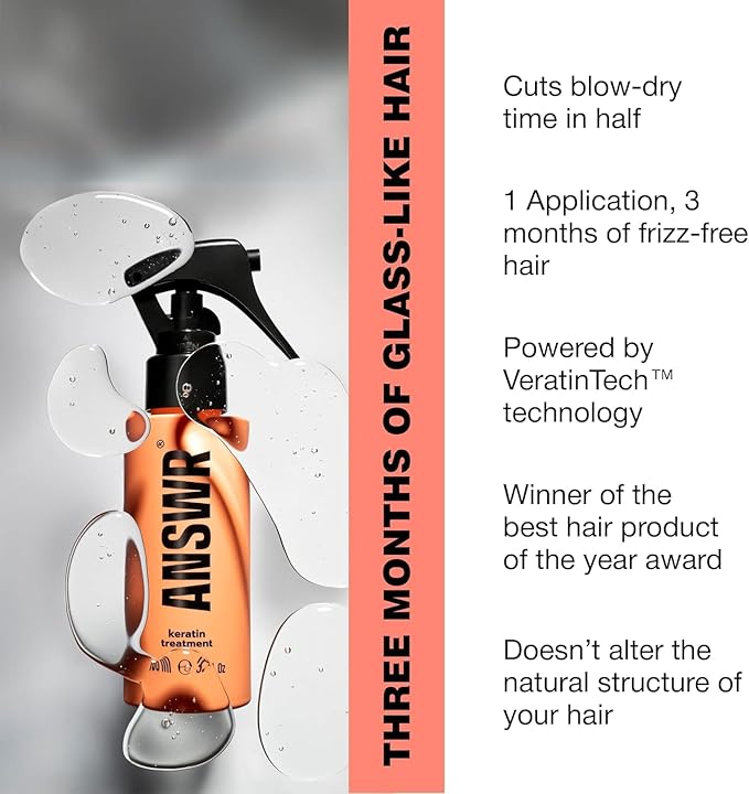 ANSWR At Home Brazilian Keratin Hair Treatment for All Hair Types – Deep Nourishment, Eliminates Frizz, Salon Results At Home, Sulfate-Free, Safe for Colored Hair (3.4 Fl Oz (Pack of 1))