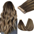GOO GOO Tape in Hair Extensions Human Hair, 4/26/4 Balayage Chocolate Brown to Honey Blonde, 16inch 100g 40pcs, Skin Weft Seamless Invisible, Silky Straight with Thick Ends, Remy Human Hair