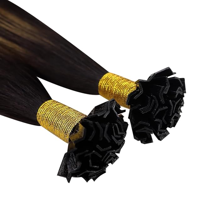 YoungSee Ktip Hair Extensions Balayage K Tip Human Hair Extensions Dark Brown with Medium Brown 14Inch Short 50s/50G