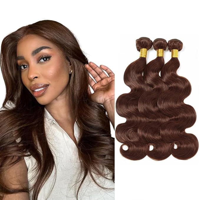 Dark Brown Bundles Human Hair Color 4 Body Wave Bundles 24 26 28 Inch Niegmeag Virgin Soft and Silky Remy Hair Extensions Double Weft Brown Body Wave Bundle Hair Weave