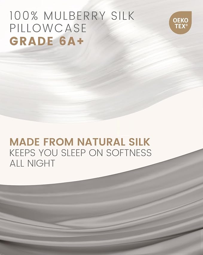 THXSILK Set of 2 Mulberry Silk Pillowcases for Hair and Skin, 100% Mulberry Silk Bed Pillowcase with Hidden Zipper, Silk Pillow Covers Soft Breathable Smooth, Silk King Pillow Case (Grey)