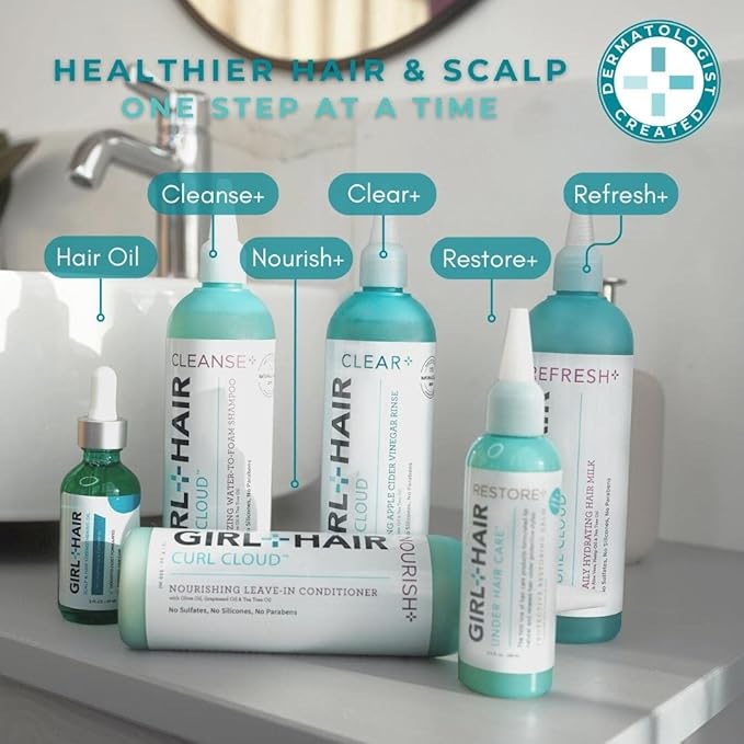 GIRL+HAIR Clear and Refresh Set, Refresh Plus Aloe Vera, Biotin, Apple Cider Vinegar Hair Rinse Removes Scalp Buildup, No Sulfates