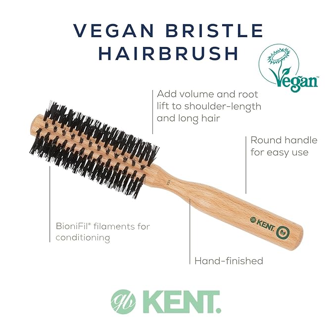 Kent V04 Vegan Boar Bristle Hair Brush - Eco-Friendly Round Blow Out Brush for Creating Curls, Adding Volume and Root Lift (45mm)
