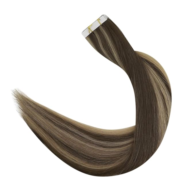 Full Shine Invisible Tape in Hair Extensions Human Hair 20Inch Color BM Injection Virgin Tape in Extensions 25Grams Seamless Skin Weft Human Hair Extensions Tape ins 10Pcs Add Length