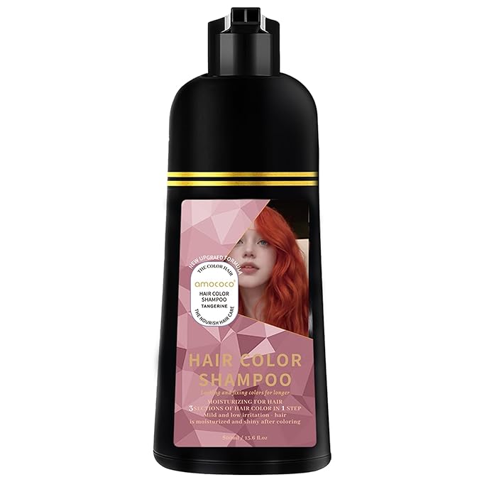 Hair Dye Shampoo, 3 in 1 Gray Hair Coverage, One-Step Wash-In Hair Dye, Shampoos for Color Treated Hair, Semi Permanent Hair Color Shampoo for Women & Men, 13.6 fl. oz, Orange-Red