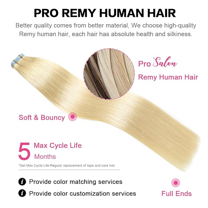 SUYYA Tape in Hair Extensions Human Hair Bleach Blonde 40g/pack 20pcs Straight Seamless Skin Weft Tape in Real Human Hair Extensions(12inch 613# Bleach Blonde)