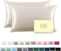 SUATIEN Breathable Mulberry Silk Pillowcase Set - Soft and Silky with Hidden Zipper (Beige, 20" x 26", 2 Pack)