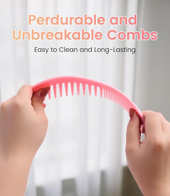 6PCS Professional Hair Comb Set for Women & Men Rat Tail, Wide & Fine Tooth Combs for Curly Hair, Braiding, Barber Styling, Cutting & Parting (Pink)