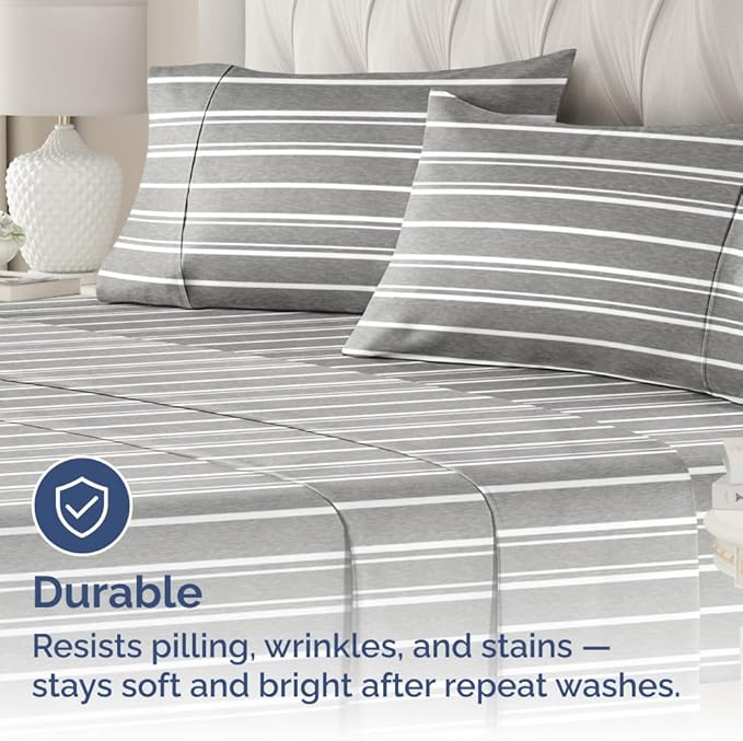 King Pillow Cases Set of 4 - Ultra Soft Hotel Quality Pillowcase Covers - Comfy, Cozy & Wrinkle Free - Shrinkage and Fade Resistant - Machine Washable Pillow Protectors - 4 Piece Set - Grey Stripes 3