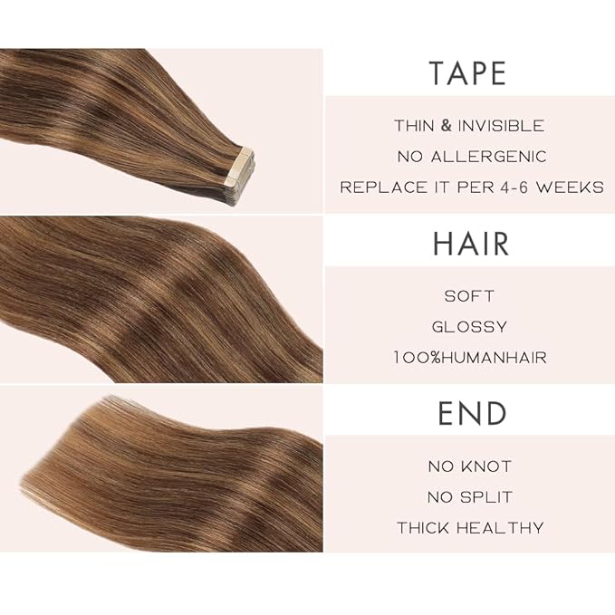 Darkest Brown to Medium Brown Tape in Hair Extensions Human Hair, 20pcs 16 Inch Remy Hair Extensions Straight Human Hair Tape in Extensions Skin Weft Tape Extensions Human Hair (P2/10#,16 Inch)