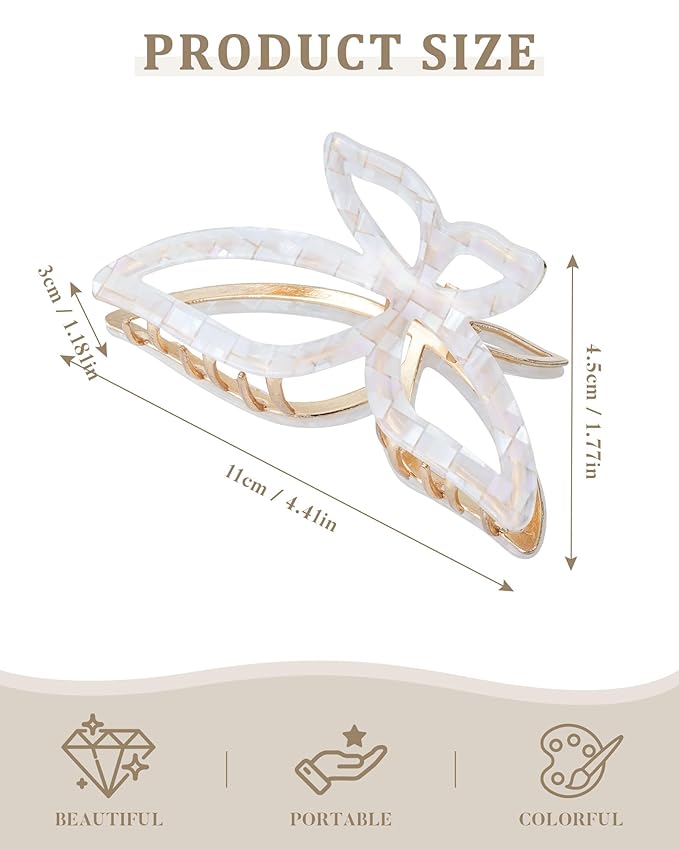 ACECHA 2 Pack Gold Metal Bow Hair Claw Clips for Women, Large Non-slip Butterfly Hairclips for Thin Thick Hair Claws Strong Hold Styling (Checkered)