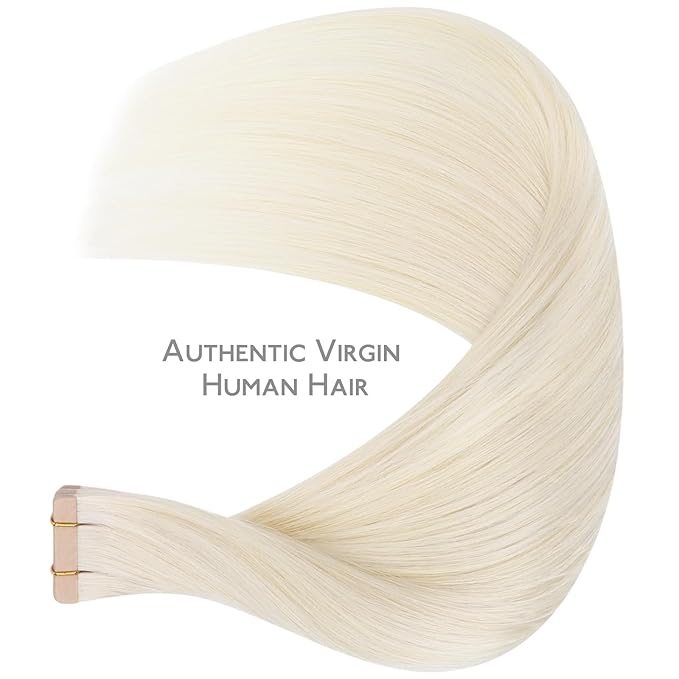 WENNALIFE Tape in Hair Extensions Human Hair, 20pcs 50g 20 inch White Blonde Remy Hair Extensions Straight Human Hair Tape in Extensions Skin Weft Tape Extensions Human Hair