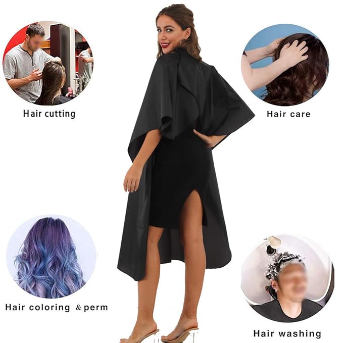 Black Waterproof Hair Salon Cape Professional Barber Cape with Metal Snap Closure Hair Cutting Cape (Black-8 Pack)