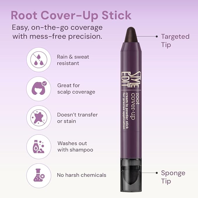 Style Edit Root Touch Up Stick - Medium Brown Root Concealer, Temporary Hair Color and Coverage Pen, Premium Shading Sponge, 0.11 oz, 2 Pack