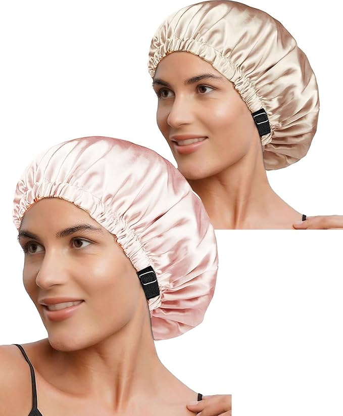2PACK Satin Bonnet Hair Bonnet For Sleeping Silk Bonnets Womens Silky Night Caps Double Layer Curly Hair Sleep Cap