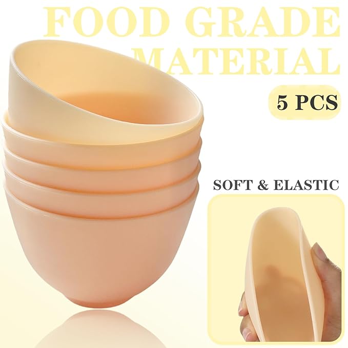 7Pcs Silicone Facial Mask Bowl DIY Face Mask Mixing Bowl for Home Salon Spa Face Skin Applicator, Yellow