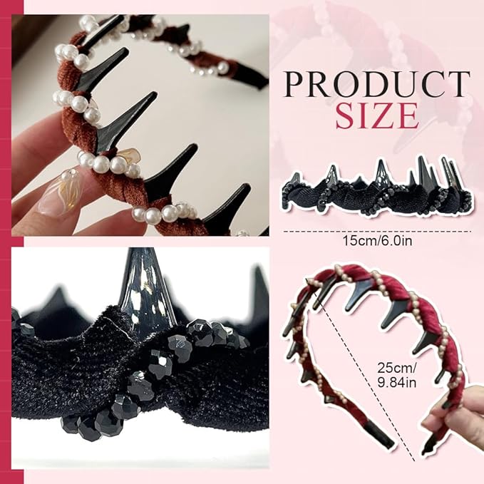 Vintage High Cranium Artificial Pearl Hairband, New Elegant Braided Pearls Headbands with Teeth for Women, Anti-slip Decorative Hair Bands Fashion Hair Accessories Gifts (Black, One Size)