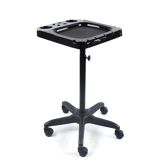 Aluminium Salon Instrument Tray, Height Adjustable Trolley Cart Tray Station on Wheels for Salon Tattoo Spa Beauty Service Holder Tool Storage (Black,Style 2)