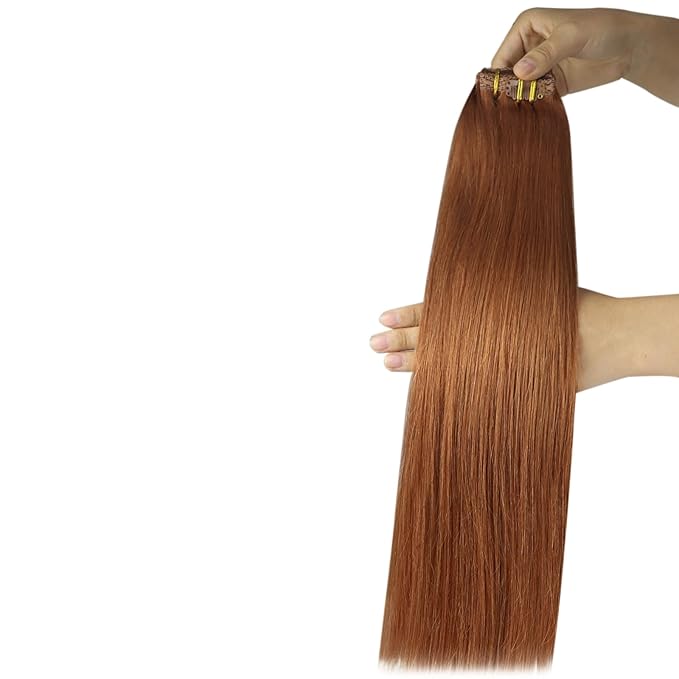 YoungSee Clip in Human Hair Extension Copper Real Hair Clip in Extension Copper Real Human Hair Extensions Clip ins Dyable Remy Hair for Women 14Inch 7Pcs 120g