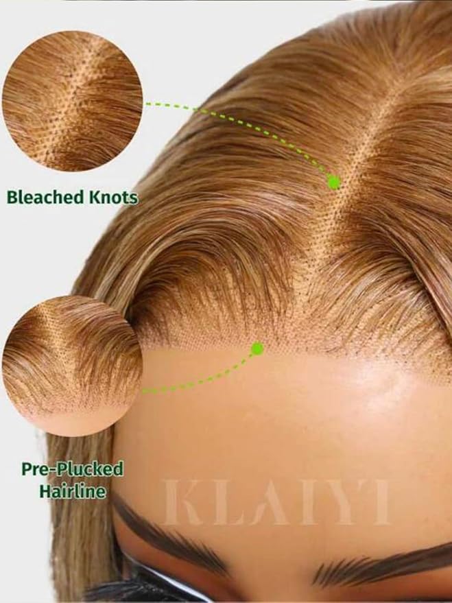KLAIYI Bye Bye Knots Glueless Wig Highlight Blonde Body Wave Pre Cut 7x5 HD Lace Front Wigs Human Hair Pre Plucked Pre Bleached Pre Everything Wear and Go Wig 12A Ombre Brown 30S Ready To Wear 14Inch