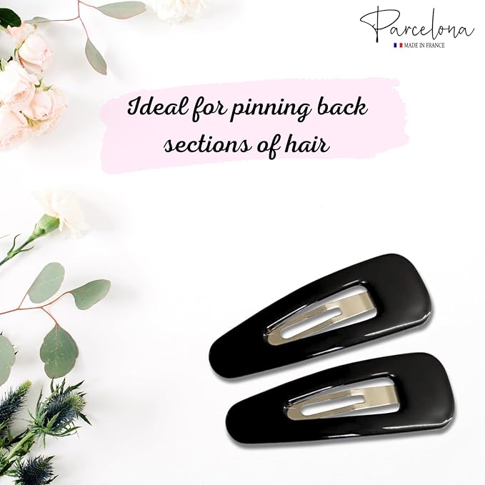 Parcelona French Mini Set of 4 Small Celluloid Acetate, Clic Clac, Snap Hair Clips, No Slip, Fashion Styling Women Hair Accessories, Girls Snap Hair Barrette, Made in France (Black)