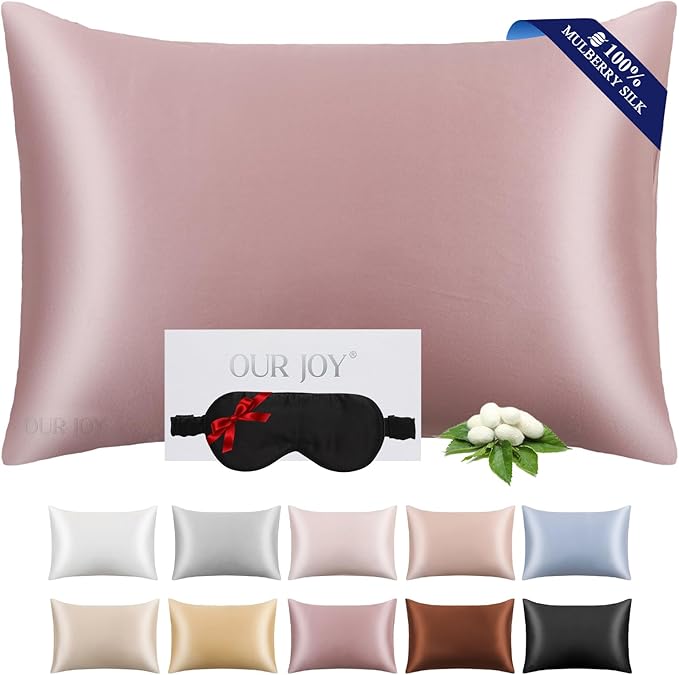 100% Mulberry Silk Pillowcase 22 Momme (SGS Certified) with Free Silk Eye Mask - Luxury Gift-Ready Folded Packaging, Cooling Pillow Cover for Hair & Skin Care (Plum, Standard (1 Pack))
