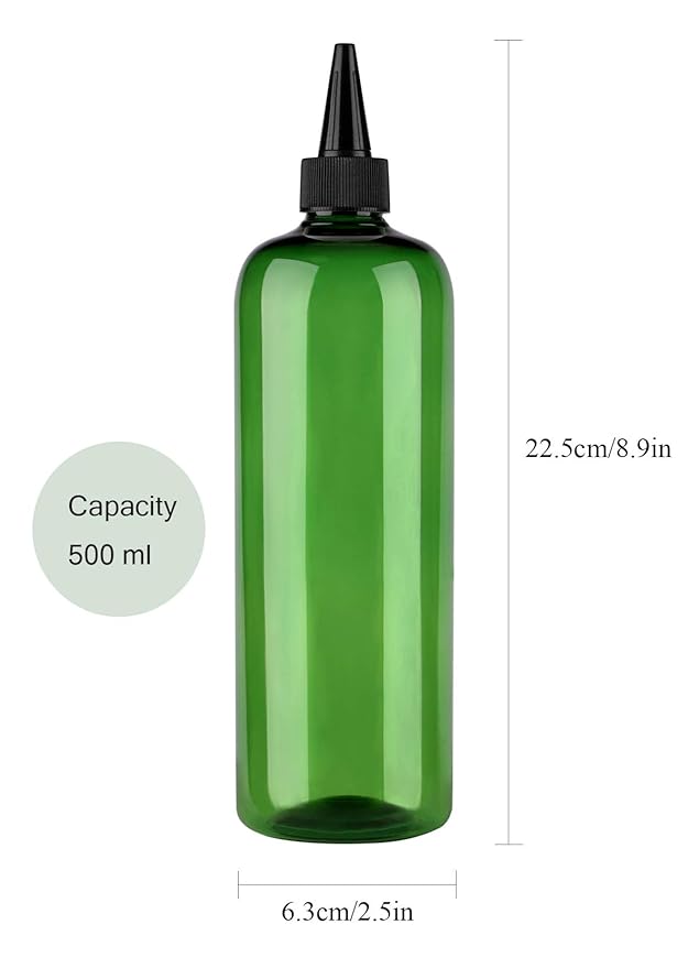 Hair Color Applicator, 16 Ounce 2 Pack Squeeze Bottles for Hair - PET Plastic Refillable With Twist Top Cap - Green and Blue