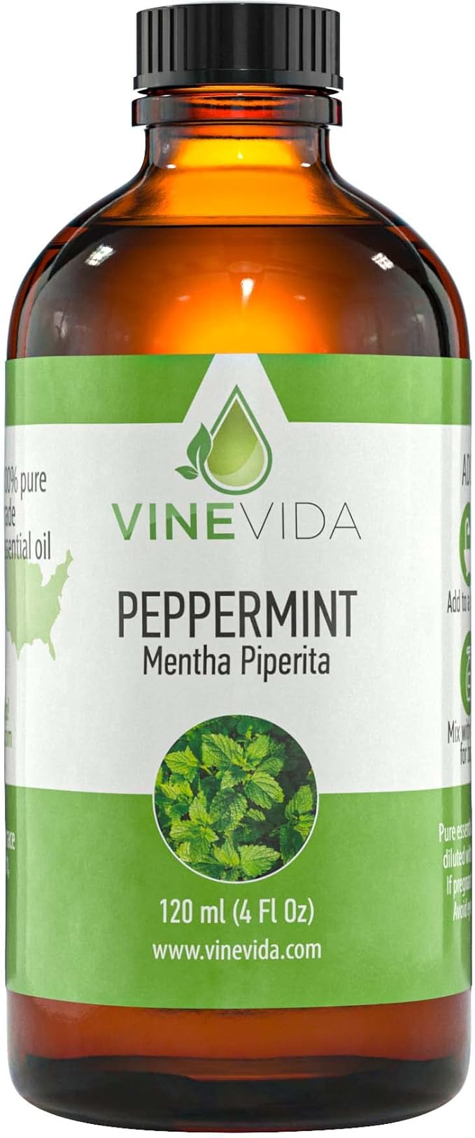 VINEVIDA Peppermint Essential Oil 4 oz - Undiluted Peppermint Oil - DIY Candle Scents for Candlemaking - Bulk Essential Oil for Soap Making Safe for Skin