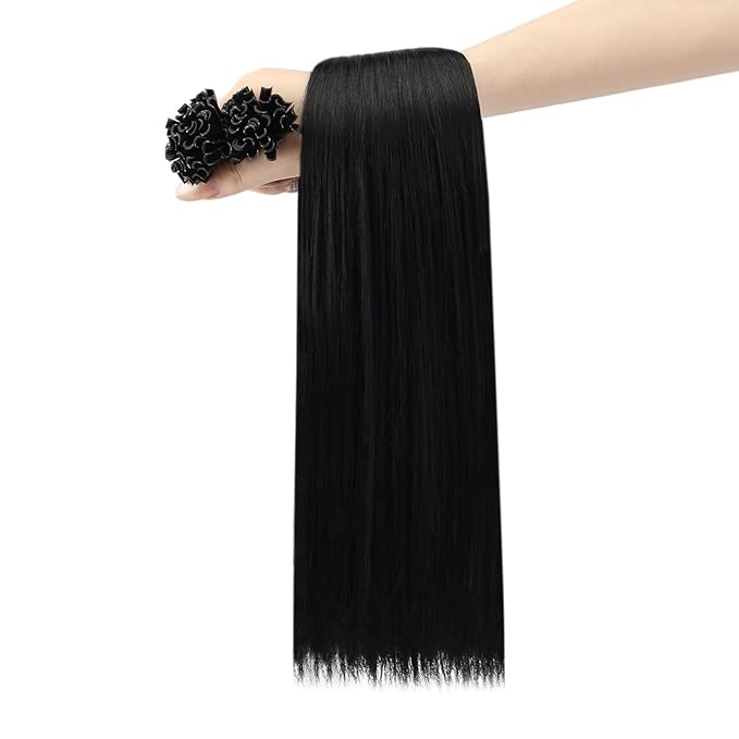 YoungSee Utip Hair Extensions Human Hair Black U Tip Hair Extensions Remy Hair Jet Black U Tip Hair Extension 14In K-Tips Hair Extension Real Human Hair for Women Style Enhancement 50s/50g