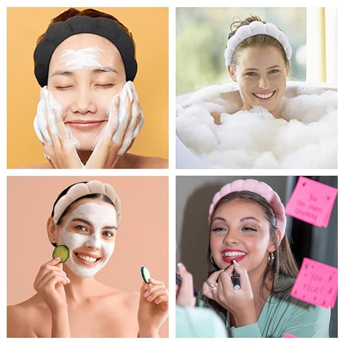 Spa Headbands for Washing Face or Makeup, Sponge Bubble Skincare Headbands, Puffy Terry Cloth Hairband for Women, Skin Care Makeup Headwear Hair Accessories for Girls (Dark Coffee)