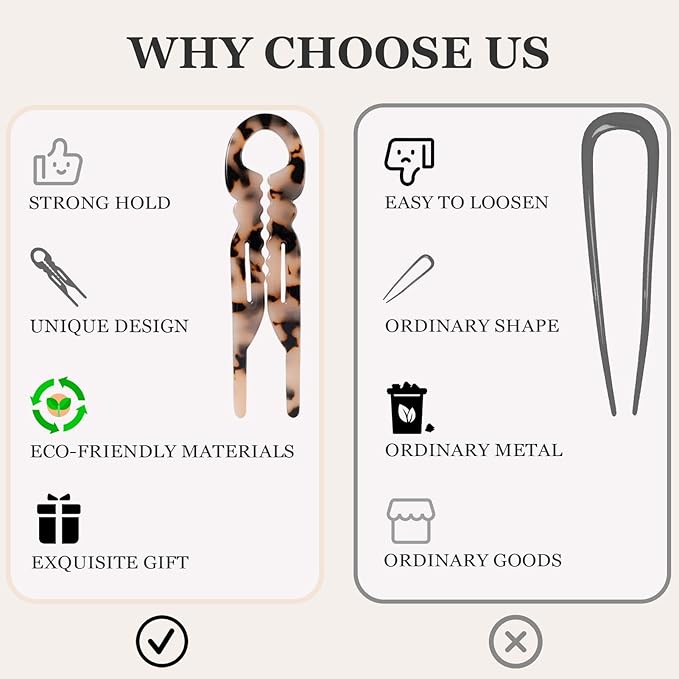 Sunolga 3pcs Prestige French Hair Pins for Women, 4.38" Large, Serrated Anti-Slip Design, Curved Shape for Better Head Fit, Coquette Elegant Hair Accessories for Updos, Chignon, Bun Hairstyles