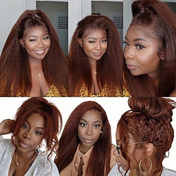 Color 4 Human Hair Bundles Brown Kinky Straight Bundle Brazilian Virgin Soft and Silky Remy Hair 3 Bundles 22 24 26 Inch Double Weft Color 4 Yaki Bundle Chocolate Brown Color 300g